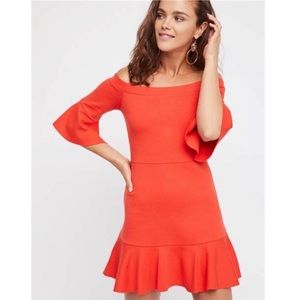 Free People 100% Cotton Off The Shoulder Orange Mini Dress Size M